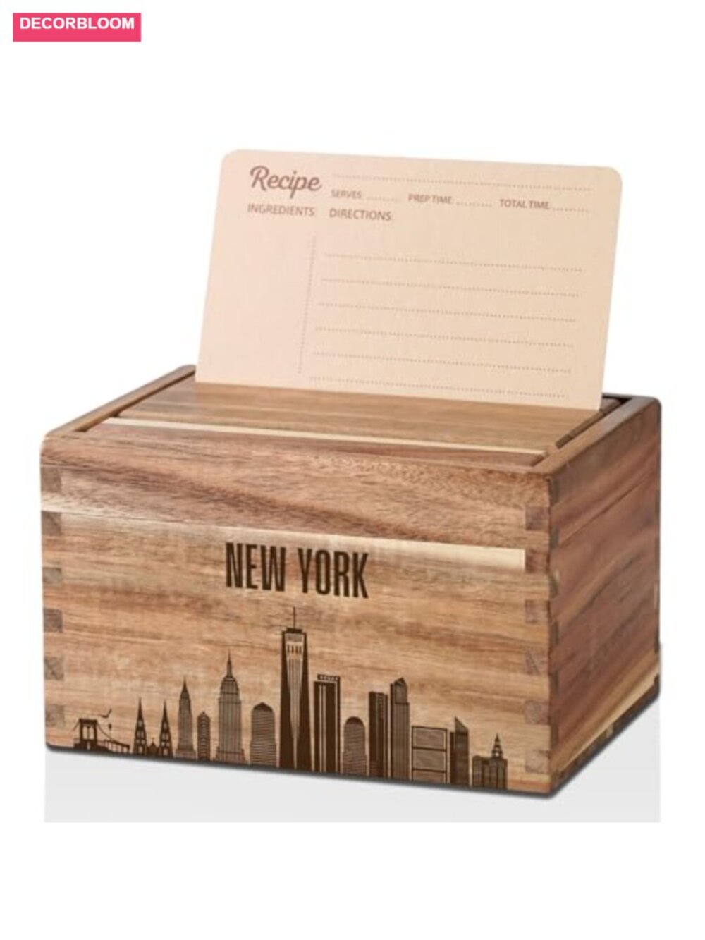 NYC Skyline Recipe Box with 50 4x6 Cards and 10 Dividers, Recipe Organizer